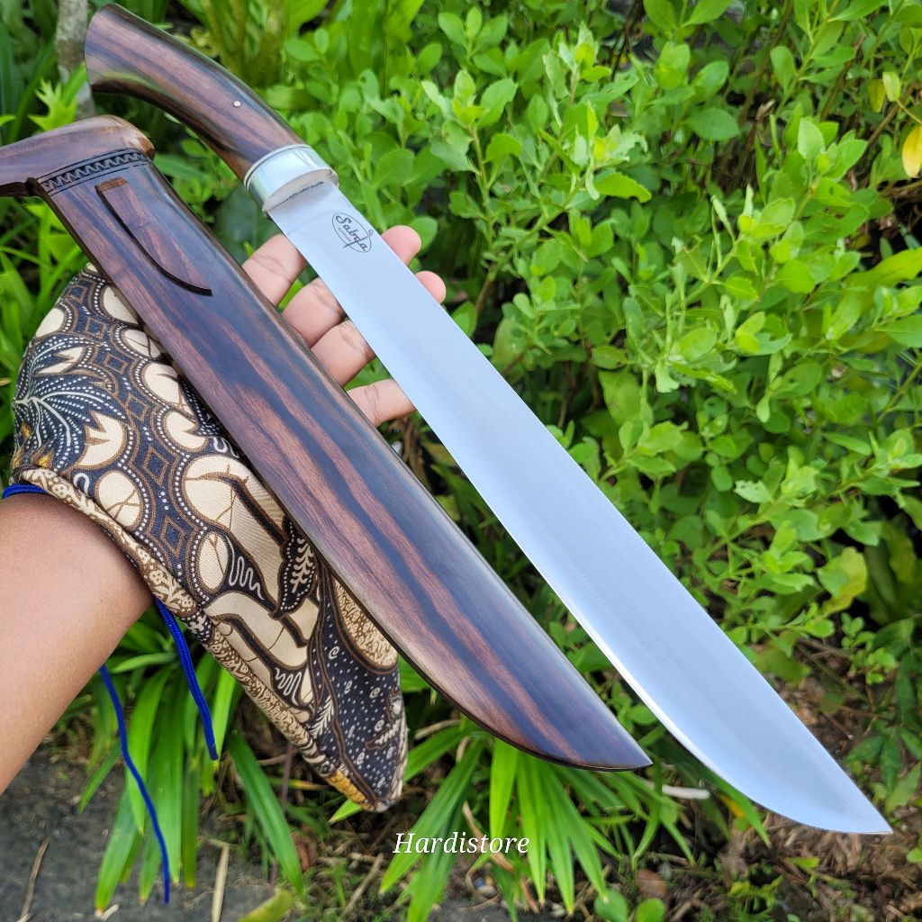 Pisau Sembelih 32 cm Baja Modern SLD Hitachi Japan, Kayu Amara Ebony bonus Sarung Kain Batik