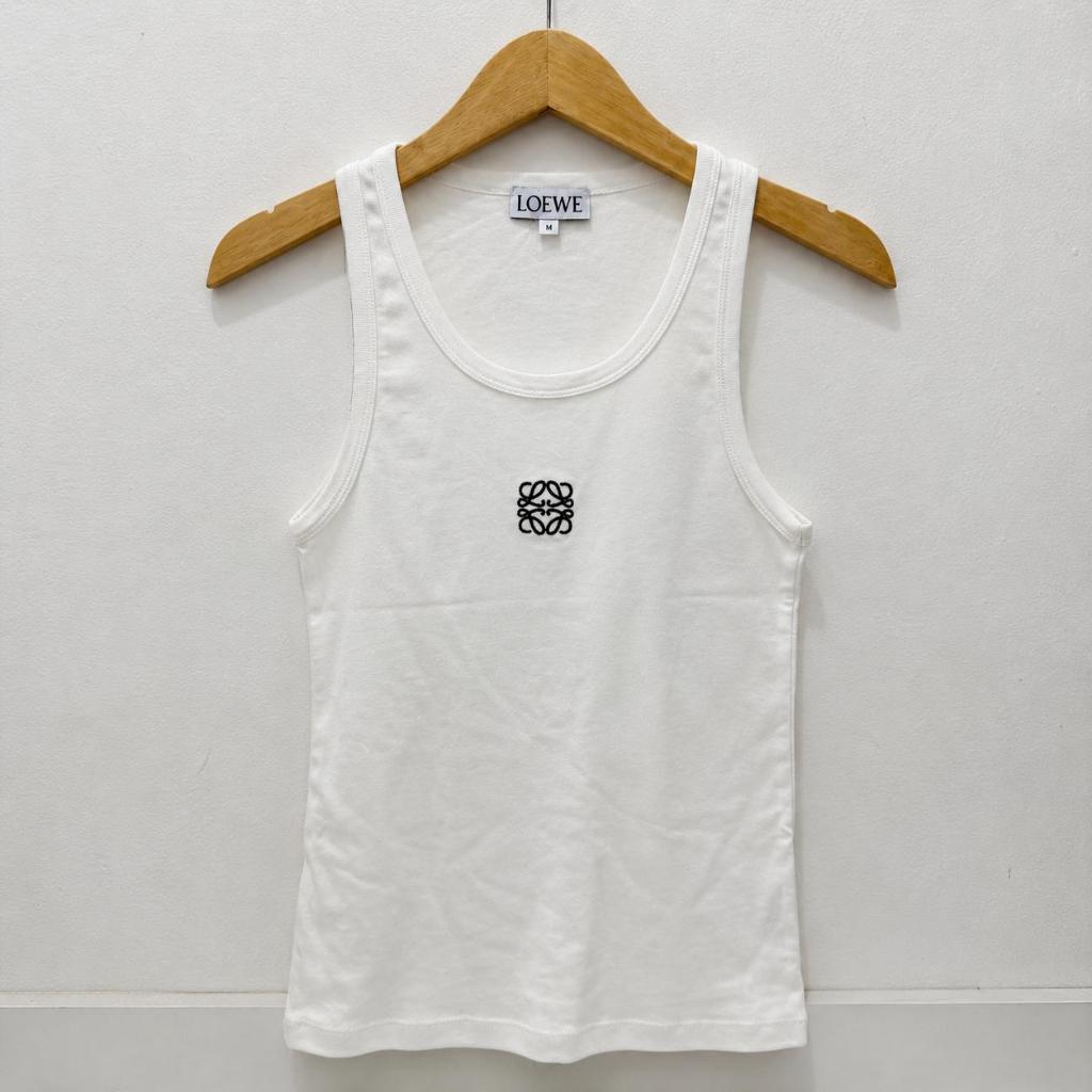 Kaos Tanpa Lengan Putih LOEWE Ukuran M Logo Hitam Bordir Desain Polos