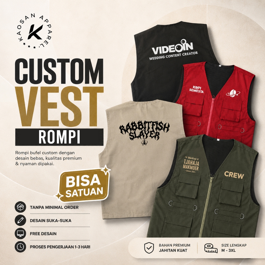 Rompi Custom / Vest Custom Satuan / Rompi Lapangan Tactical Custom / Kaosan Apparel / Custom Vest