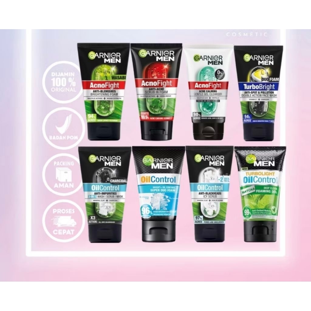 Garnier Men Series 100ml, Garnier Men Acno Fight Cleanser 100ml, Garnier Men Turbo Bright Duo 100ml,