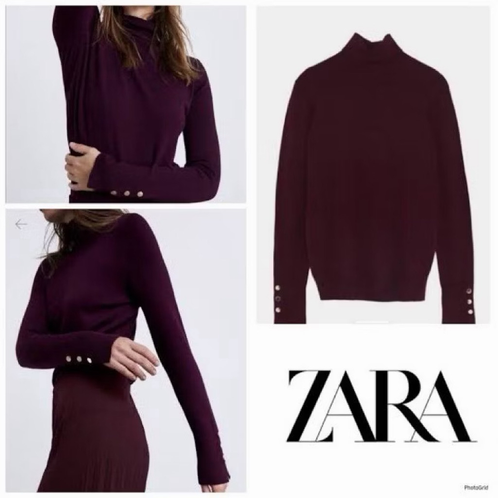 ZARA KNIT GOLD BUTTON BURGUNDY SIZE M
