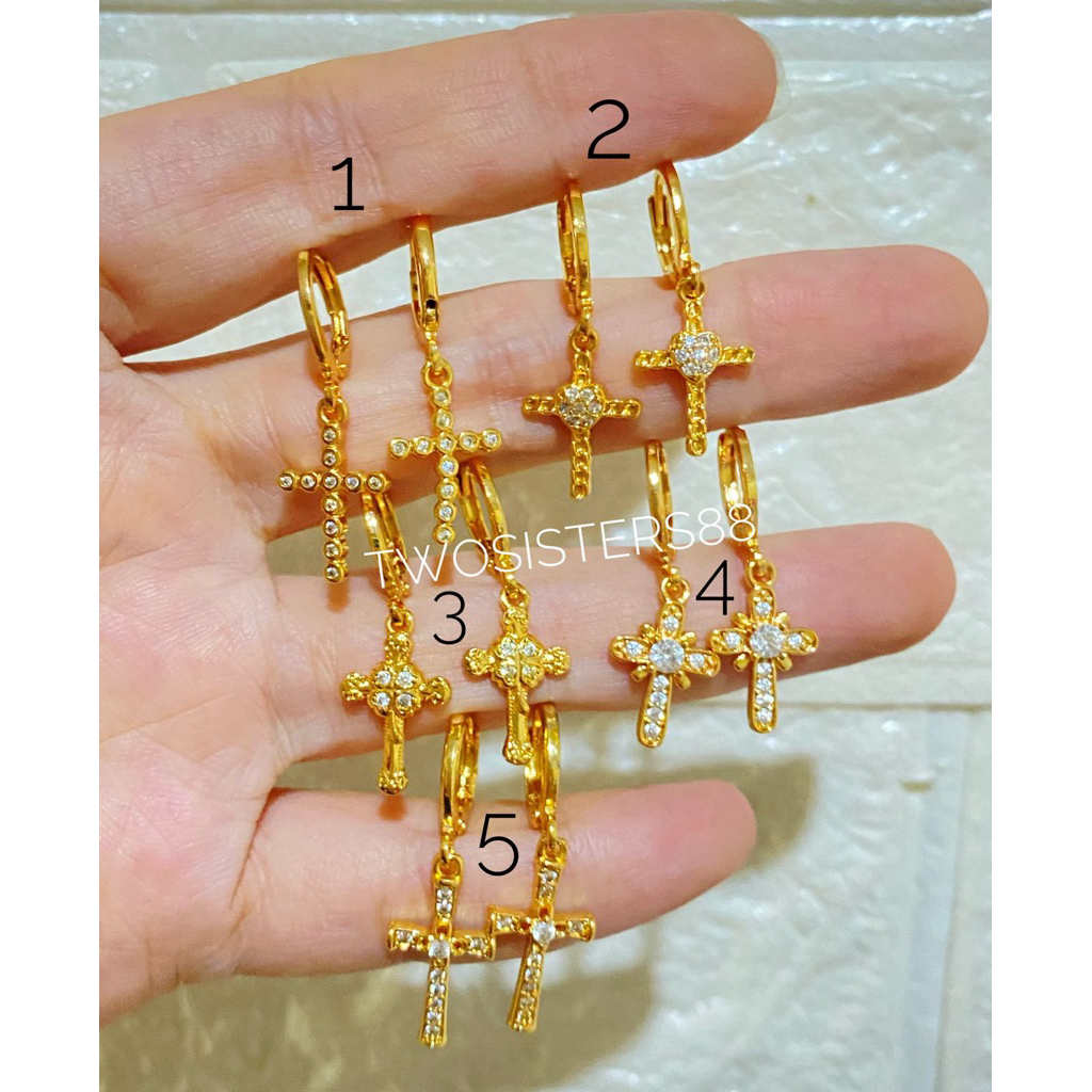 ANTING WARNA EMAS SALIB KECIL PERMATA ANAK DEWASA