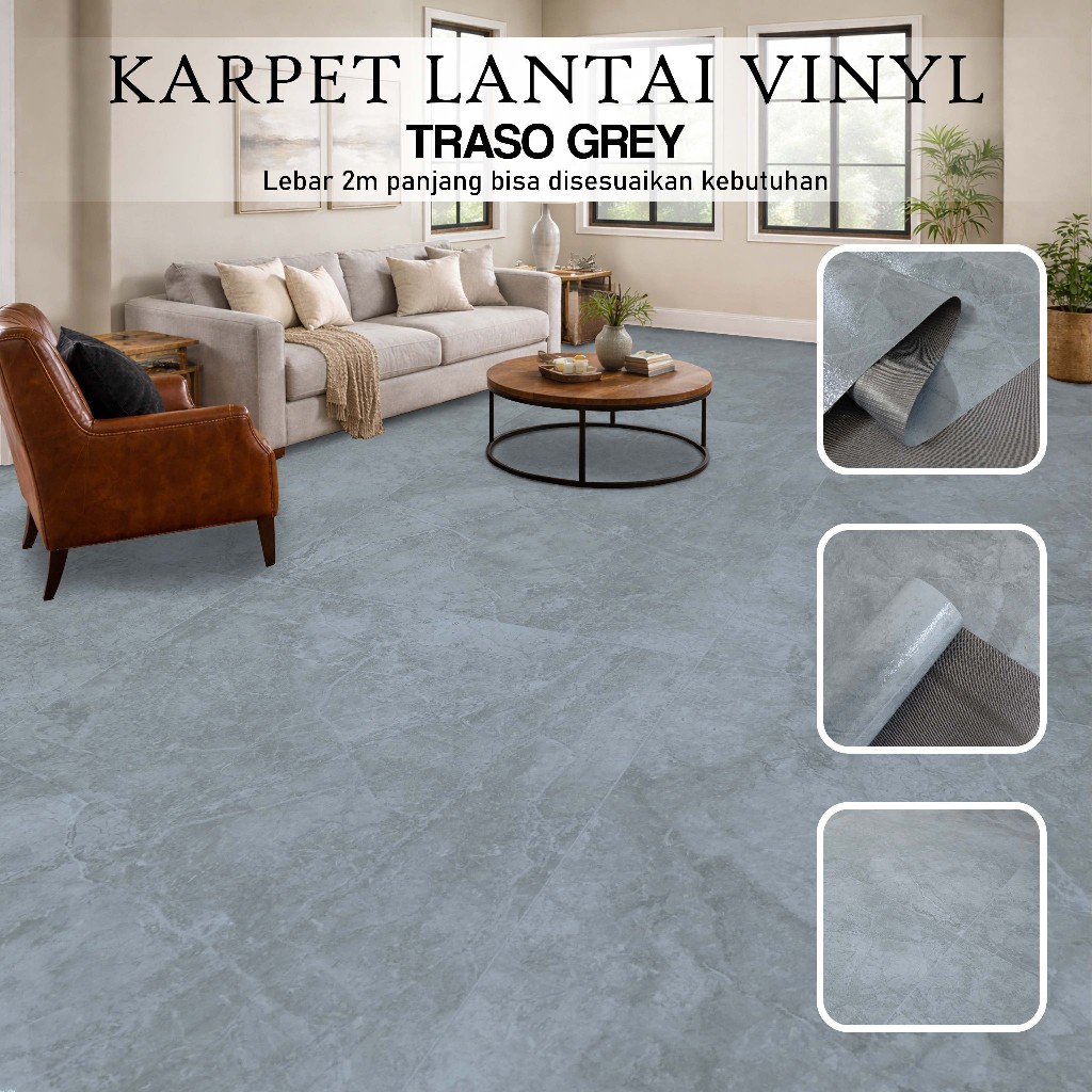 KARPET LANTAI VINYL METERAN TEBAL1 x 2 meter [METERAN] Lebar 2mtr - Motif TRASO GREY