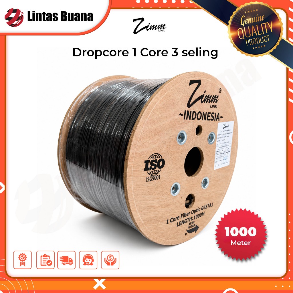 Kabel Dropcore 1 Core 1000 Meter Kabel Fiber Optik 1000m FTTH Zimmlink