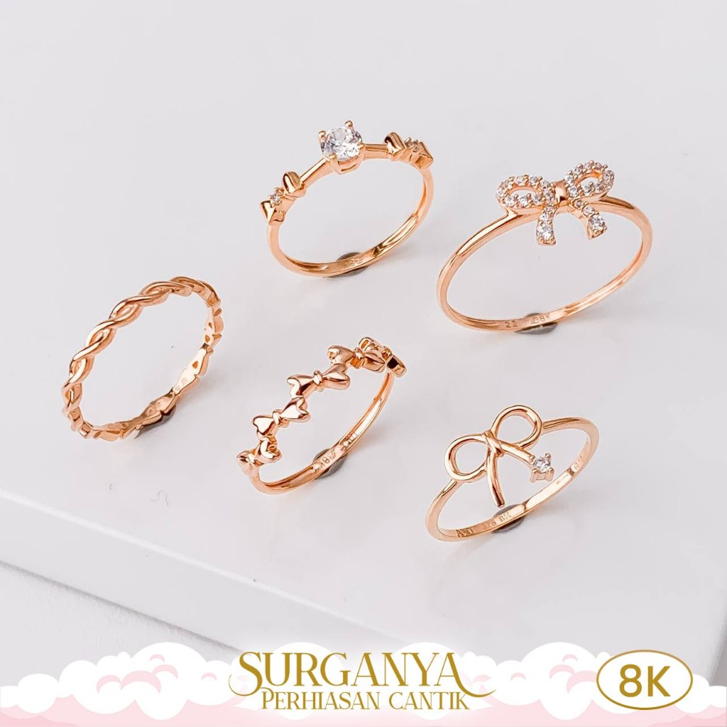 Cincin Emas Kadar 8K Model Ribbon Cute Macan Gold
