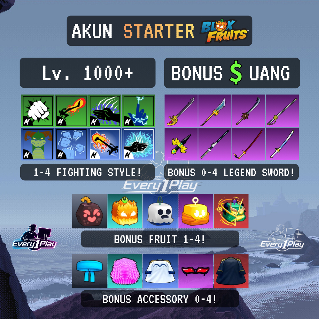 Akun Blox Fruit Starter Level 1000 - Akun Starter Roblox Blox Fruit  Lv 1000 - Akun Blok Fruit Murah