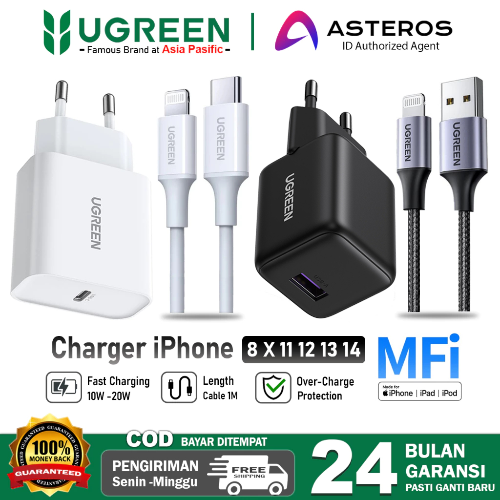 UGREEN Charger Mfi For iPhone 8 X Xr Xs 11 12 13 14 Series Lightning Fast Charging 18w 20w 30w