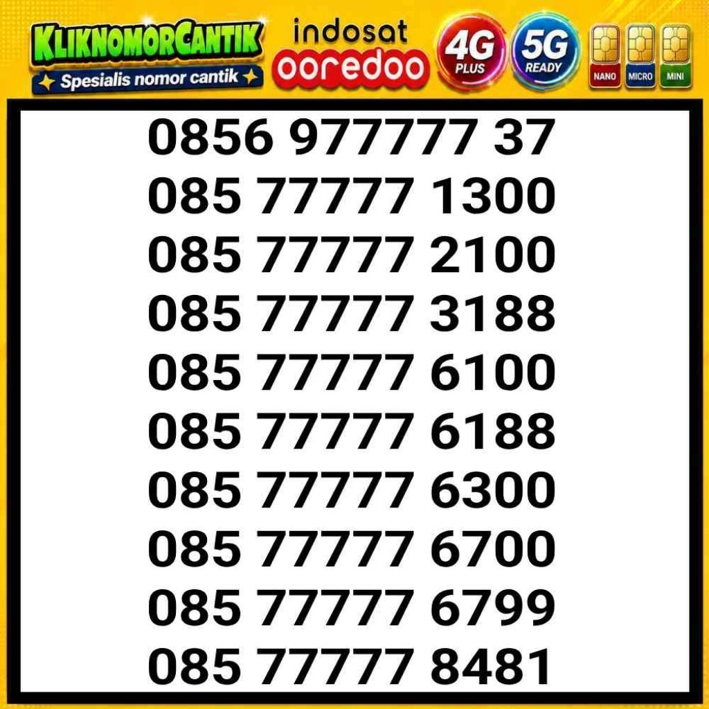 nomor cantik Indosat 4G&5G Indosat IM3 7777 A5