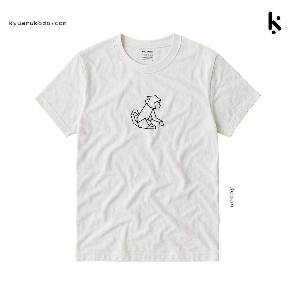 Kyuarukodo T-Shirt Warna Hitam dan Putih Pria Wanita QR Code Monkey Line Three Identitas Digital dan