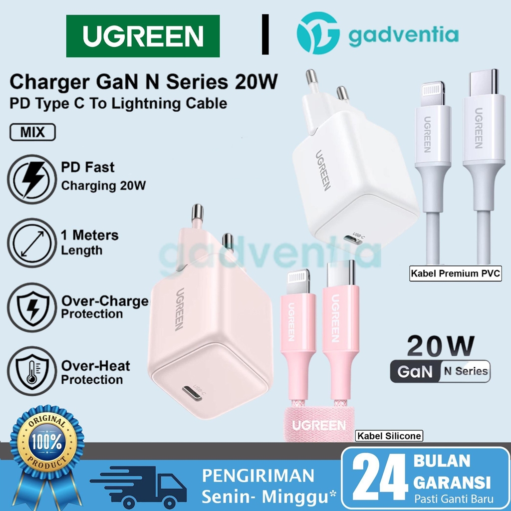 UGREEN Charger Set MFI Untuk iPhone 11 12 13 14 PD Type C to Lightning Fast Charging 20W 30W 65005