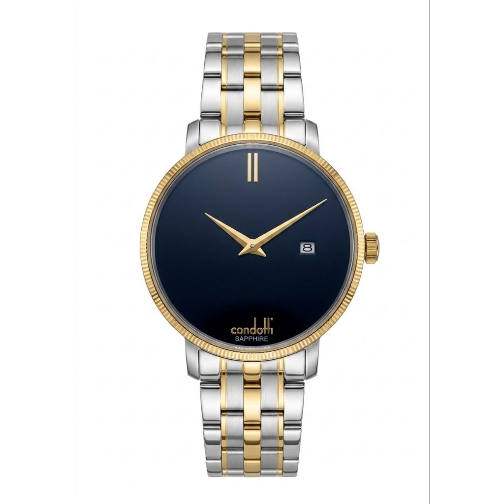 Jam Tangan Condotti CN2083-G03-S18 Rantai Silver Kombinasi Gold Dasar Hitam Original