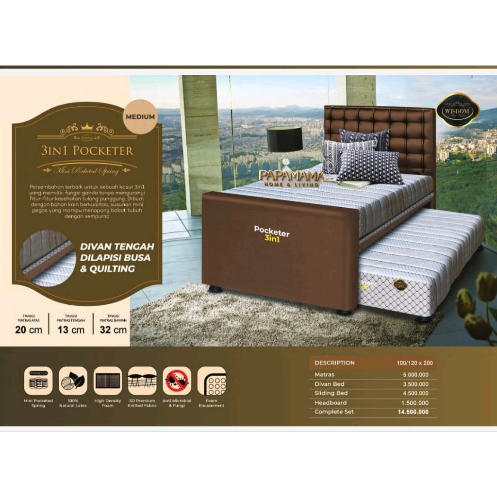 Bed Dorong 3in1 Latex - Springbed Anak 120x200 Pocketer - Bed dorong Latex - Medan