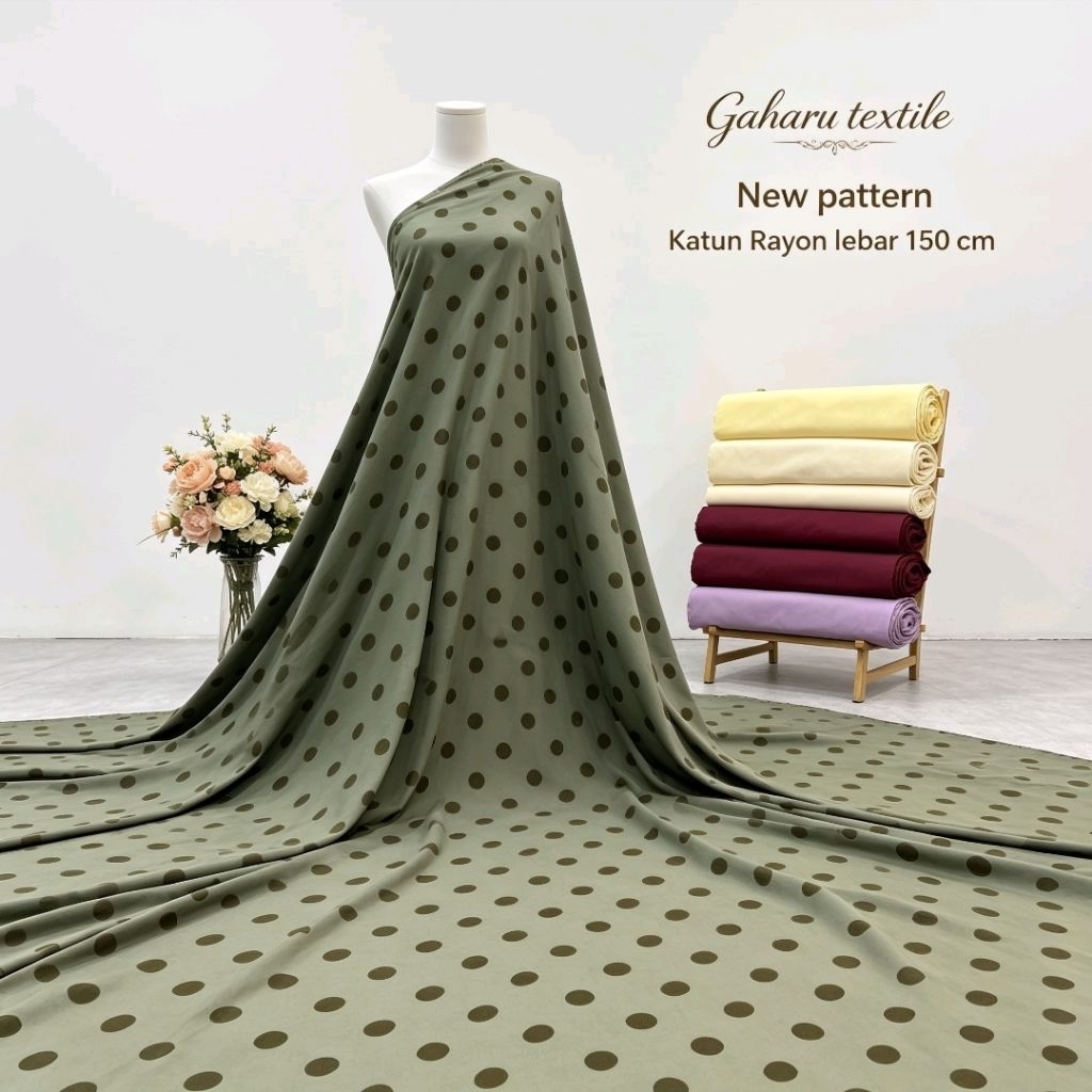 bahan katun rayon viscose - rayon viscose motif polkadot - rayon meteran (CTK)