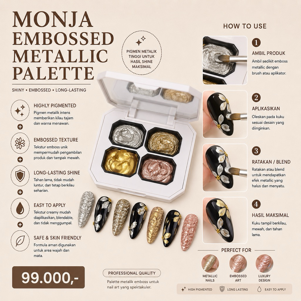 MONJA EMBOSSED METALIC PALETTE GEL ISI 4PCS FOR NAIL GEL POLISH NAIL ART