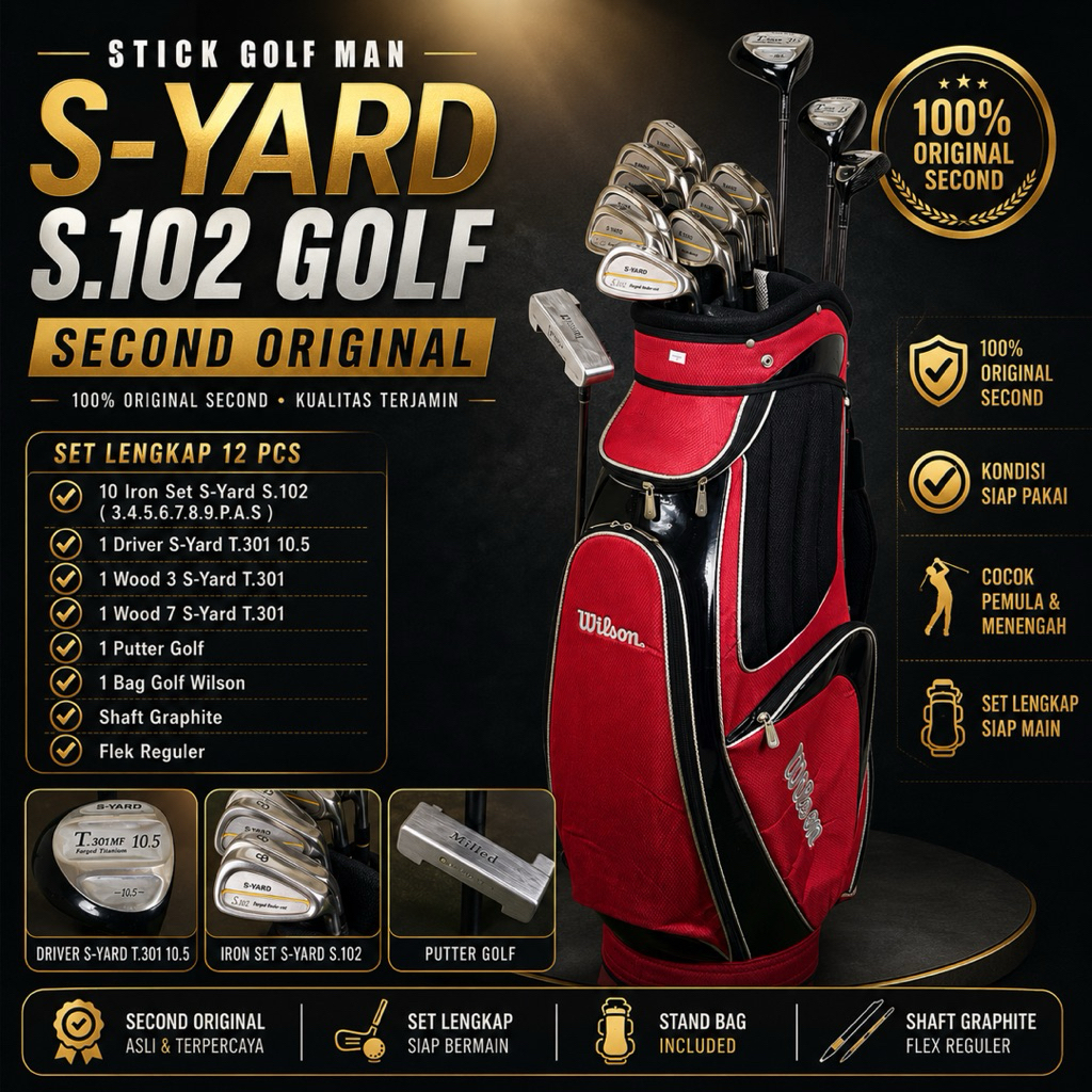 Paket Stick Golf Man S-Yard Golf Japan Bekas Original Fullset Bag Golf