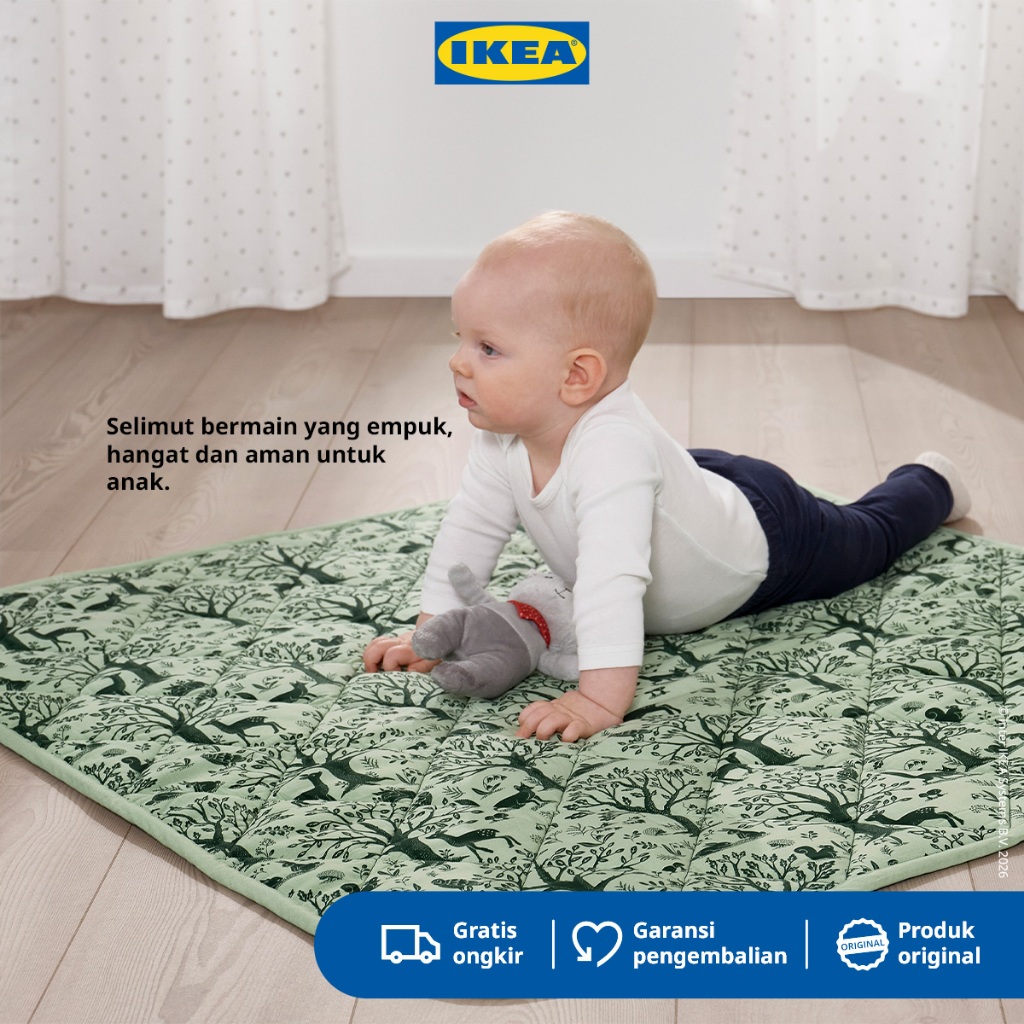 IKEA TROLLDOM Selimut Bayi Quilt Berlapis Motif Hewan Hutan 96x96 cm