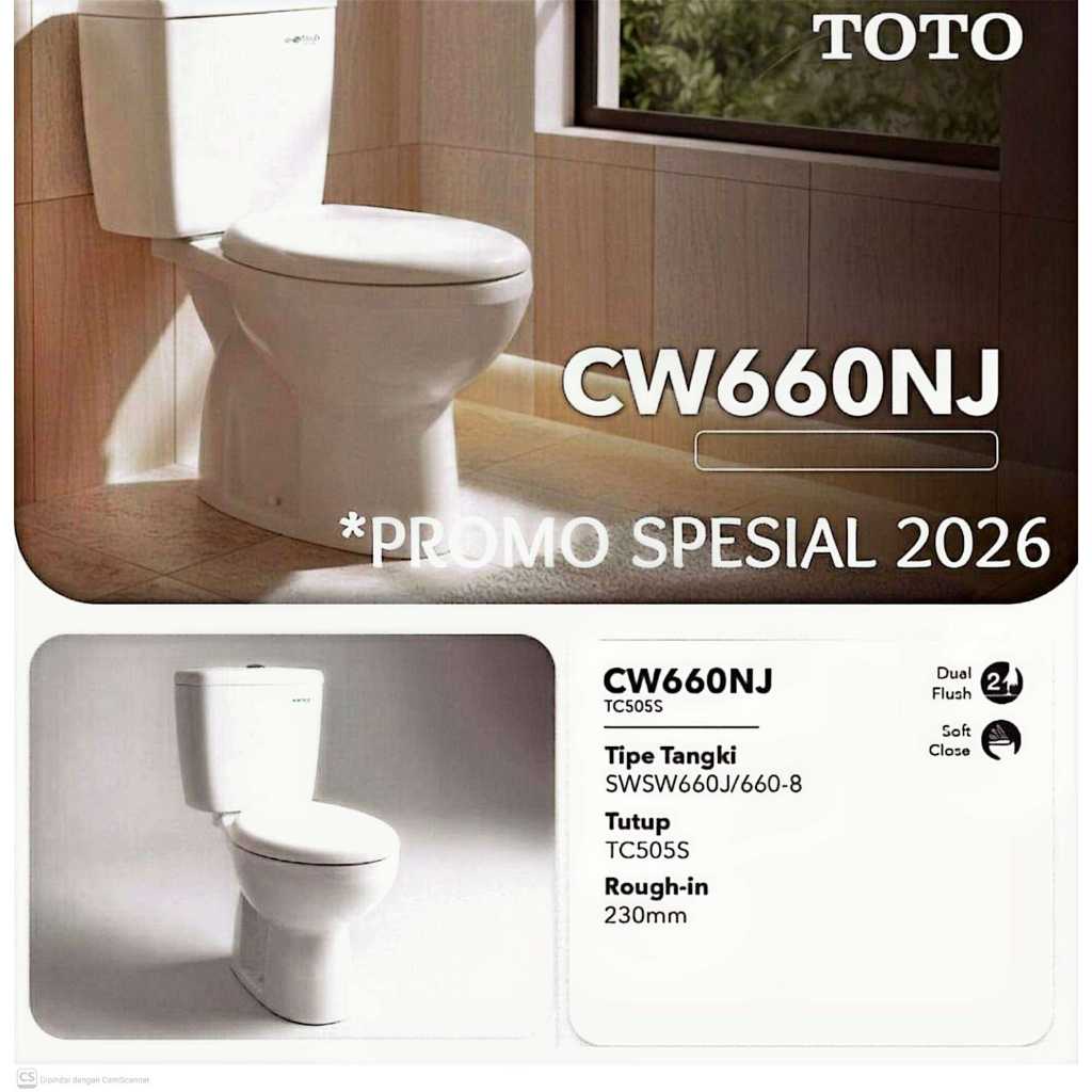 TOTO Closet CW660NJ/SW660J TC 505 SW (S-Trap) | Closet Duduk