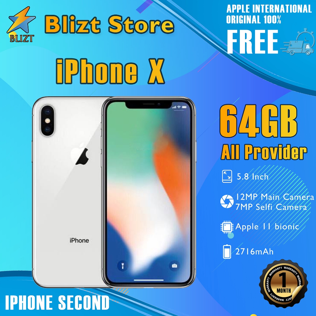 iPhone X 64GB Bekas Second Original100% 5.8“ OLED Silent Fullset Mulus Normal Like New Phone