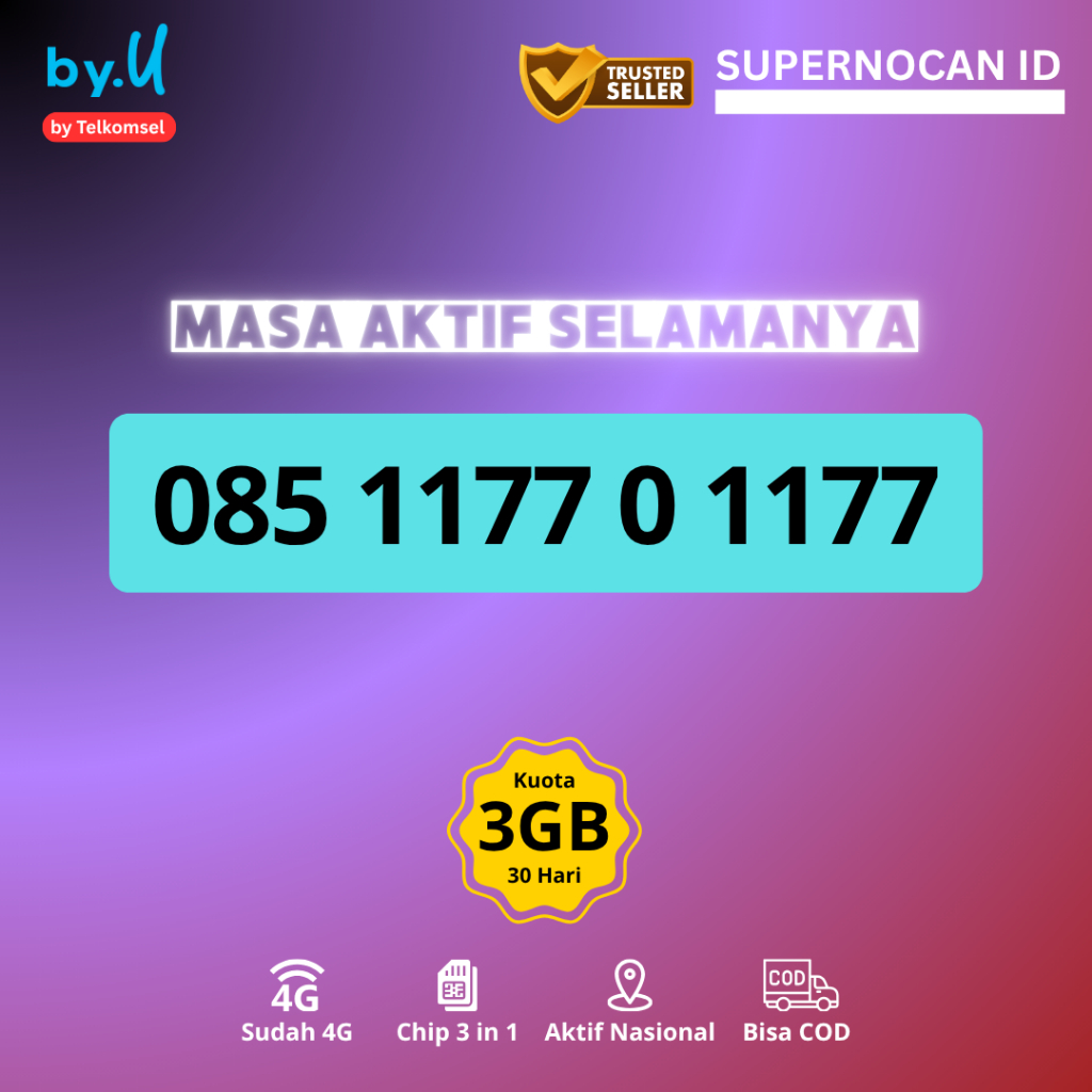 NOMOR CANTIK BYU AA BB  - NOMOR CANTIK TELKOMSEL BYU | BY.U | B.YU | BAYU | EKOR AABB RAPIH 1177 0 1