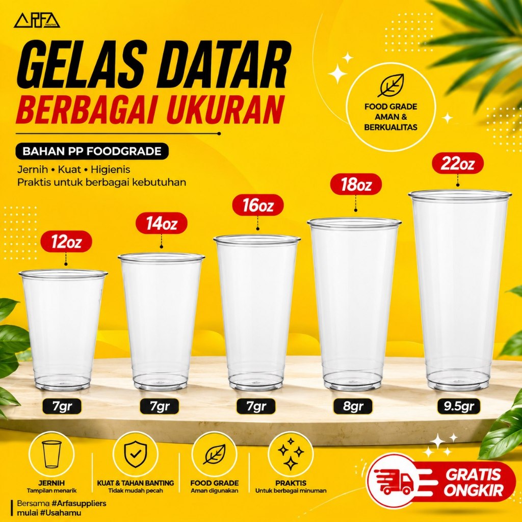 Cup Gelas 12oz 14oz 16oz 18oz 22oz Plastik PP