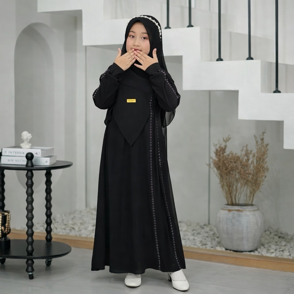Gamis Syari Luna Crinkle Airflow Polos Putih - Nyaman, Modern, Ukuran Jumbo