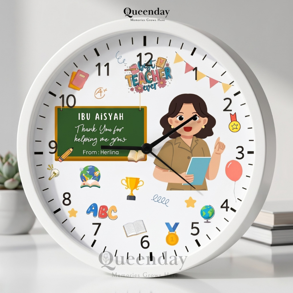 KADO TEACHER HAMPERS JAM DINDING CUSTOM NAMA KARAKTER FOTO PERPISAHAN GURU WALI KELAS KENANG-KENANGA
