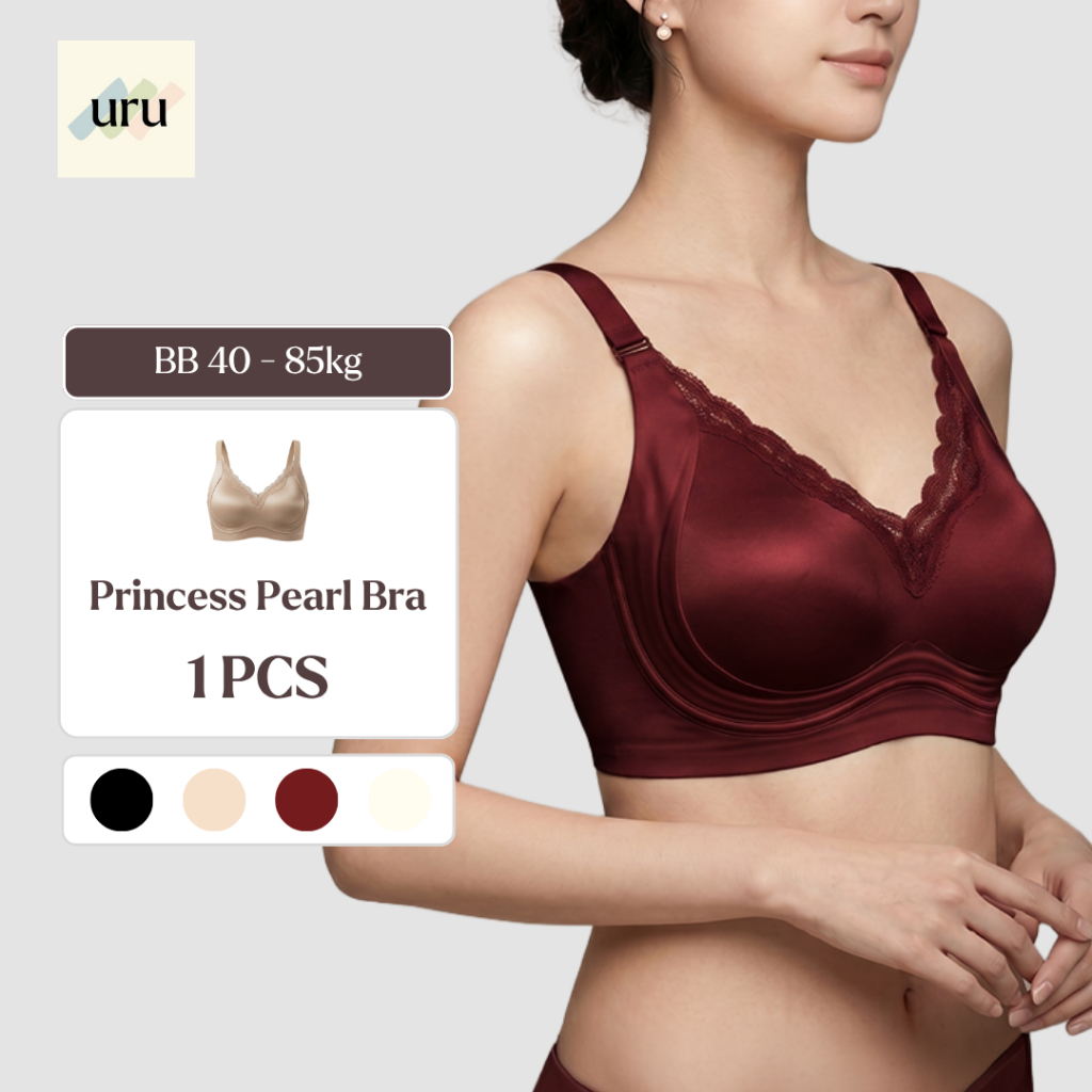 URU [1PCS] Princess Pearl Lace Lift Bra | Bra Push Up Renda Wanita | Bra Tanpa Kawat Push Up Anti Sa