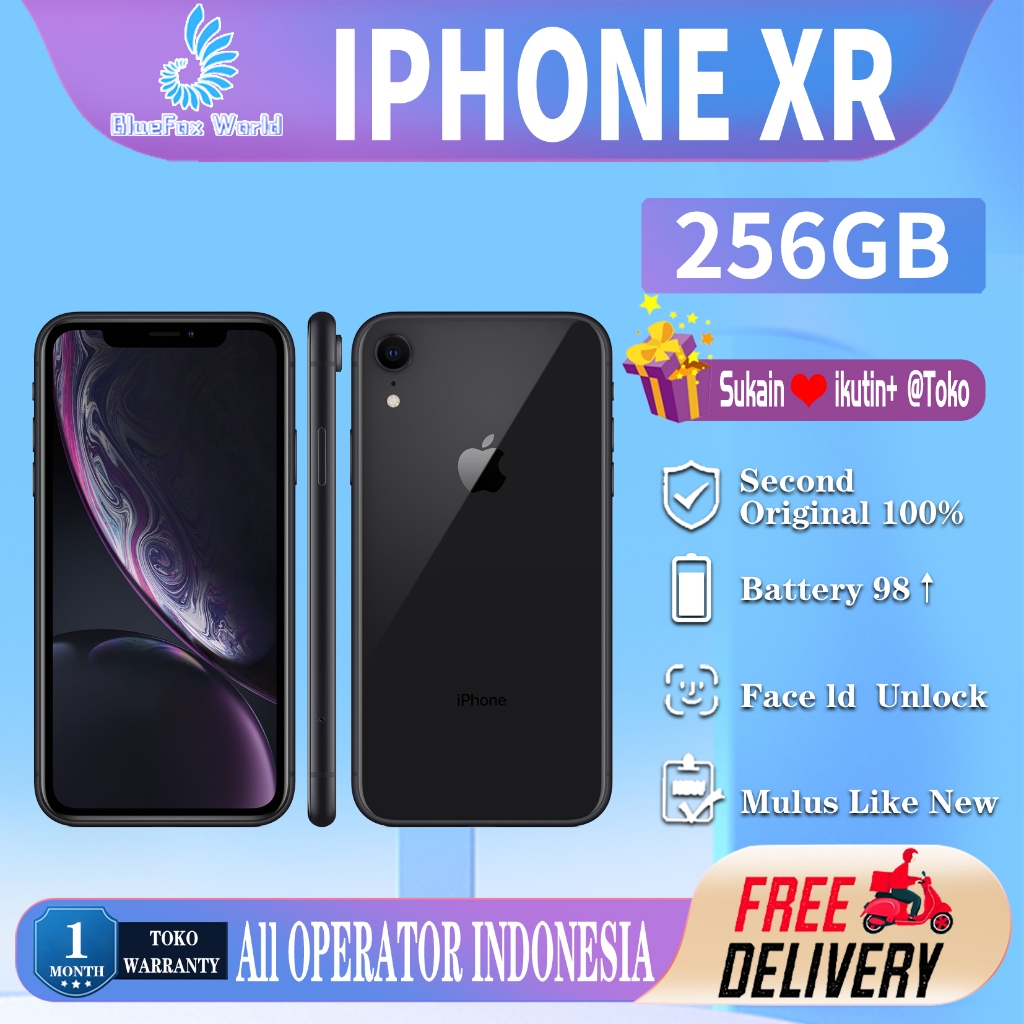 iPhone XR 256GB Second Bekas Original100% EX-INTER Silent-Camera Fullset Mulus Normal Smartphone