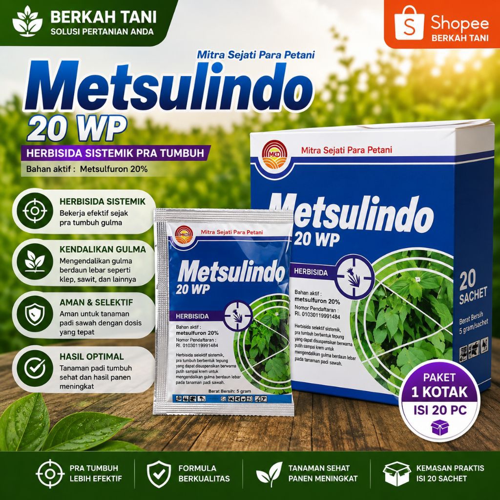 Metsulindo 20WP pembasmi gulma pada tanaman padi 1Box isi 20 X 5Gr
