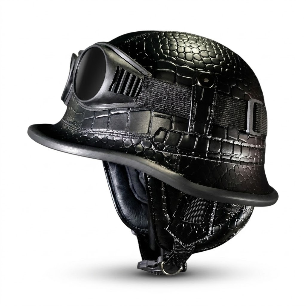Helm Chips Retro Helm Club Kulit Sintetis Motif Corak Kulit Buaya + Kacamata Chips