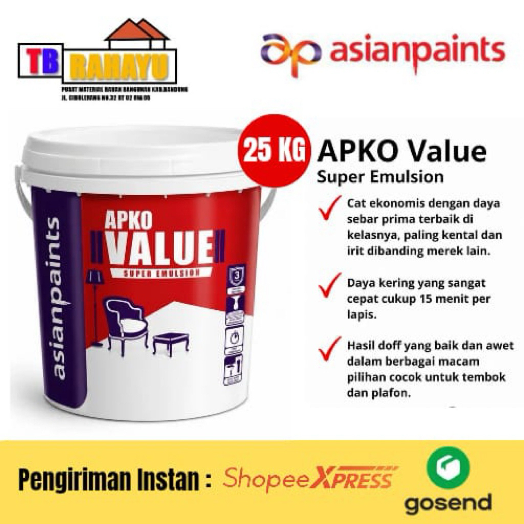 Cat Tembok & Plafon Warna Putih Super Kental ,Apko Value vse Super Emulsion 3202 White Asian Paints 