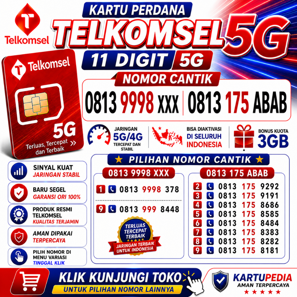 TELKOMSEL Simpati Kartu Perdana 11 Digit Baru Segel Resmi 4G 5G Desain Baru ( KK13 )