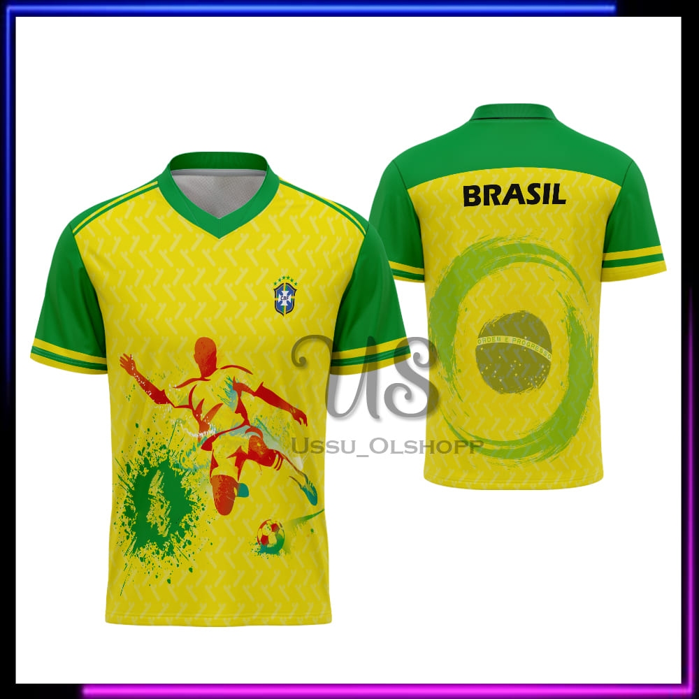 Kaos Bola Brasil - Baju Suporter Brazil Pria Wanita - Jersey Brazil Brasil