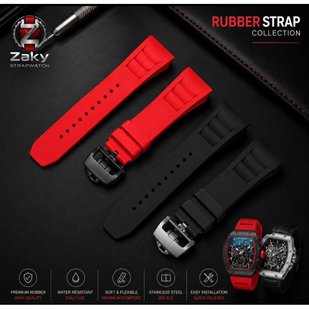 Strap Tali Jam Tangan Richard Mille Springbars Model Buckle Buterfly On Logo RM,Original Oem