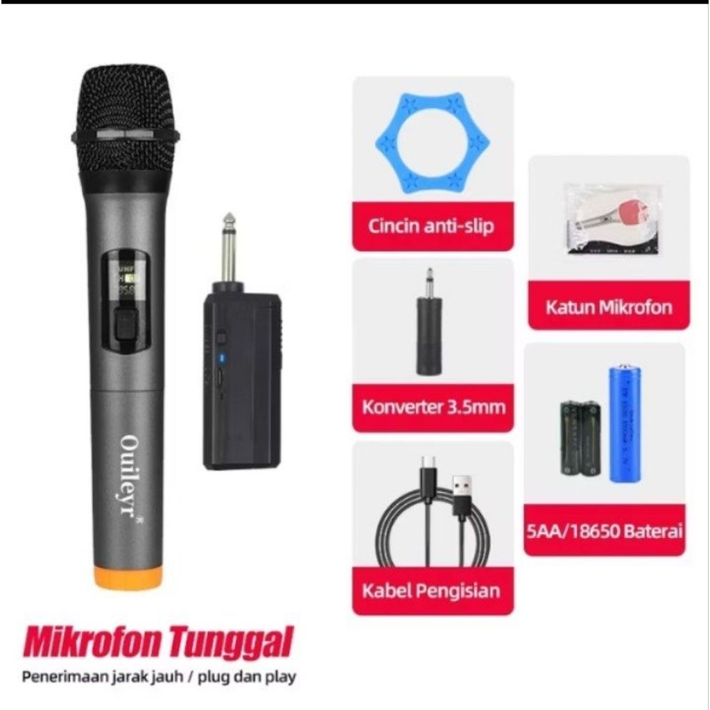 Ouileyr Mic Wireless UHF Pengurang Suara Cerdas Bluetooth