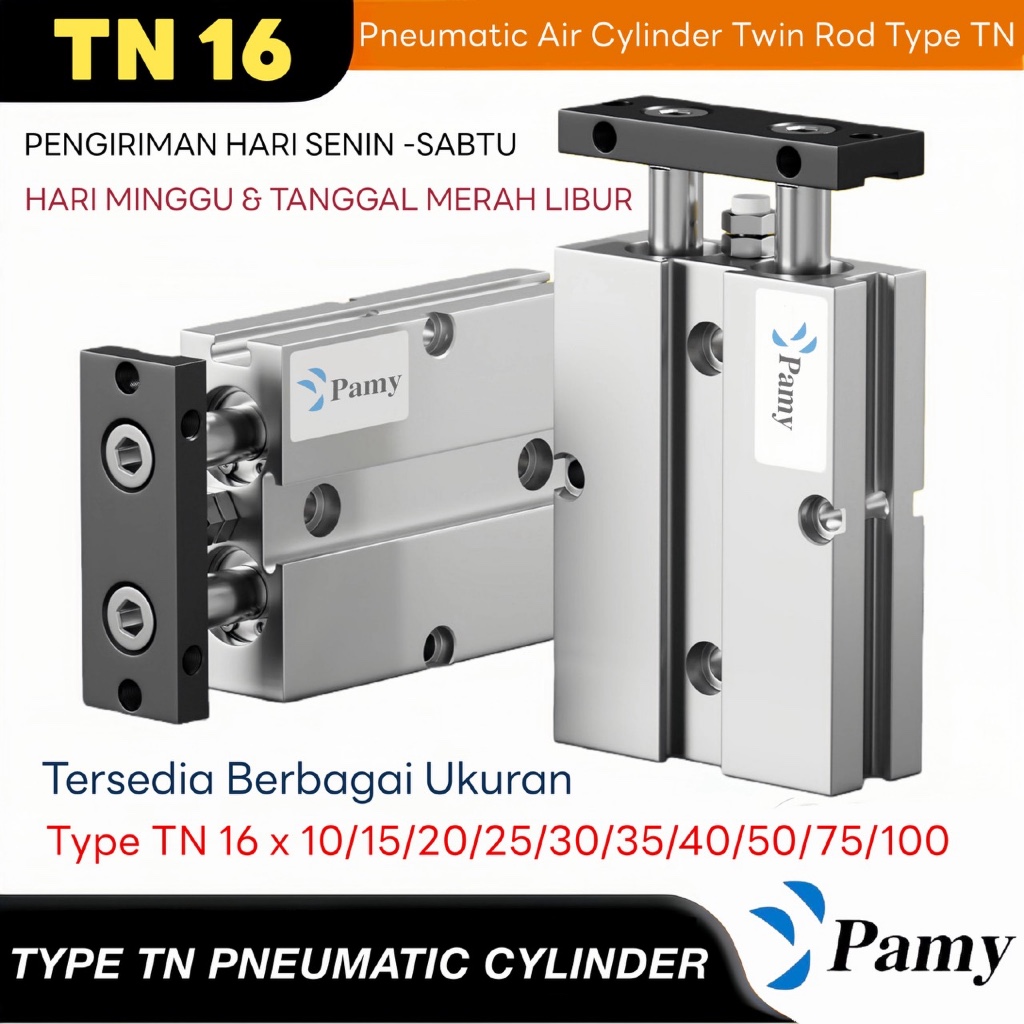 PAMY Cylinder pneumatic TN16 Twin Rod Pneumatik Angin Air Silinder Double Stroke TN 16