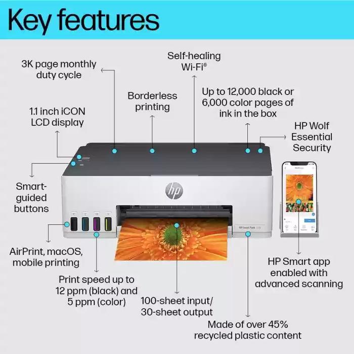 Printer HP Smart Tank 210 Wireless Wifi / Bluetooth Print Only