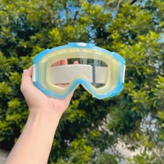 Kacamata Helm Cross Goggle Helm Cross Safety  pelangi Silver Hitam Bening Murah
