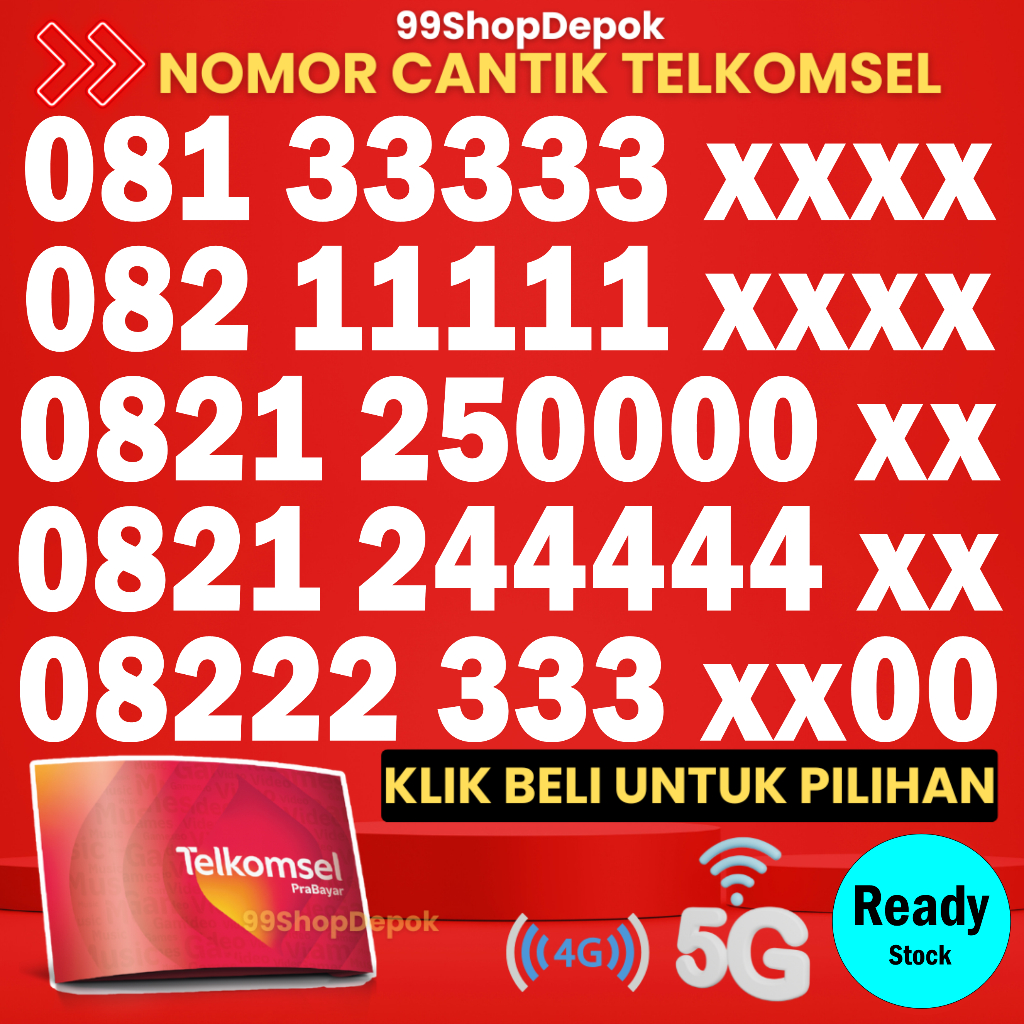 Kartu Perdana Nomor Cantik Simpati 555.3 Nomer Cantik Telkomsel 5g 4g 33333 11111 00000 44444 5758
