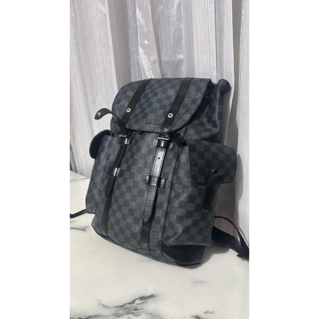 Tas Ransel LV Christopher Backpack Damier Black Kondisi Second Terawat