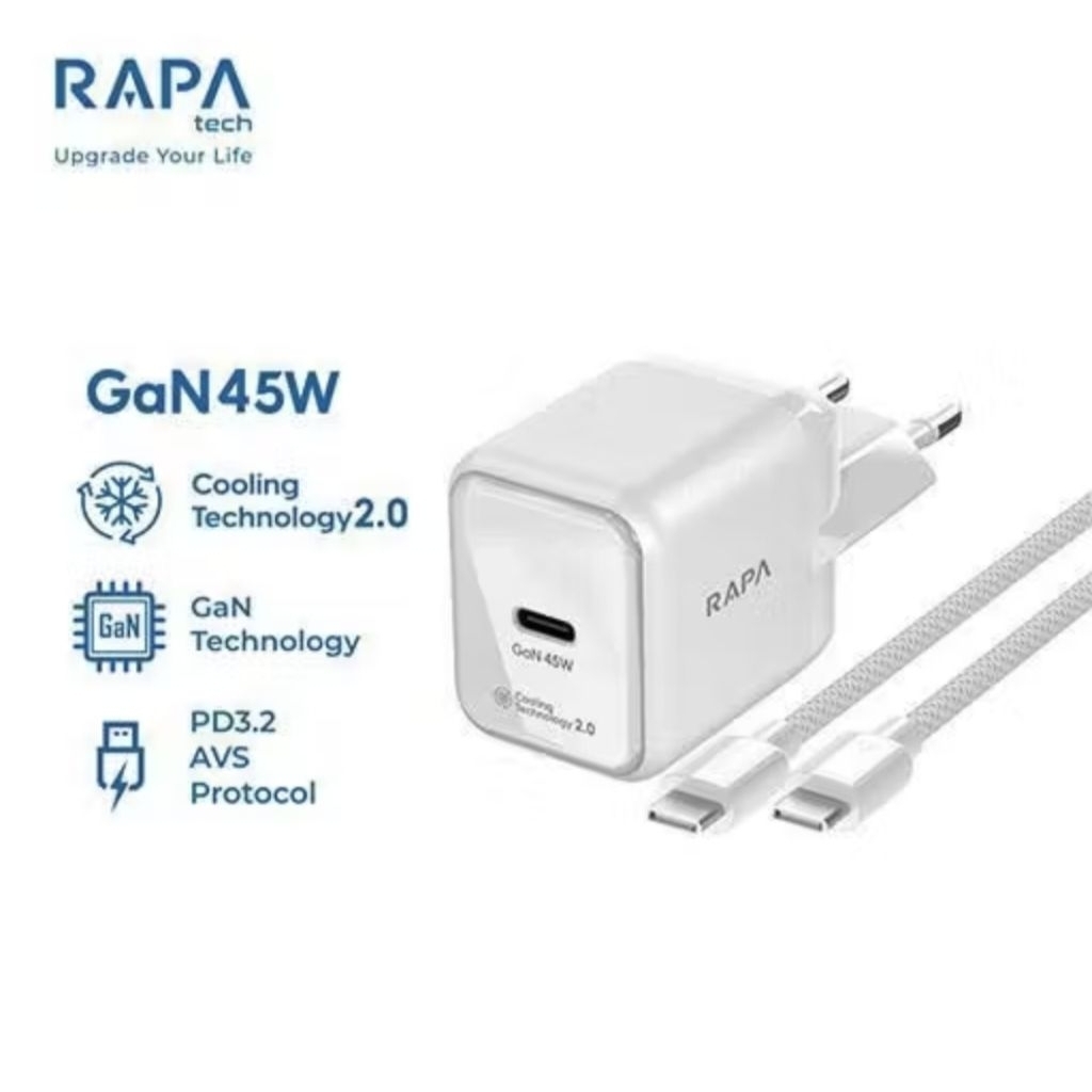RAPAtech Charger GaN 45W Fast Charging S26 S25 Ultra 17 16 Pro Max Power Zen PD 3.2 PPS Adaptor Kabe