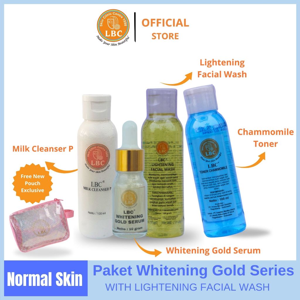 Paket Skincare-LBC Super Whitening Gold series for normal skin (FREE POUCH)