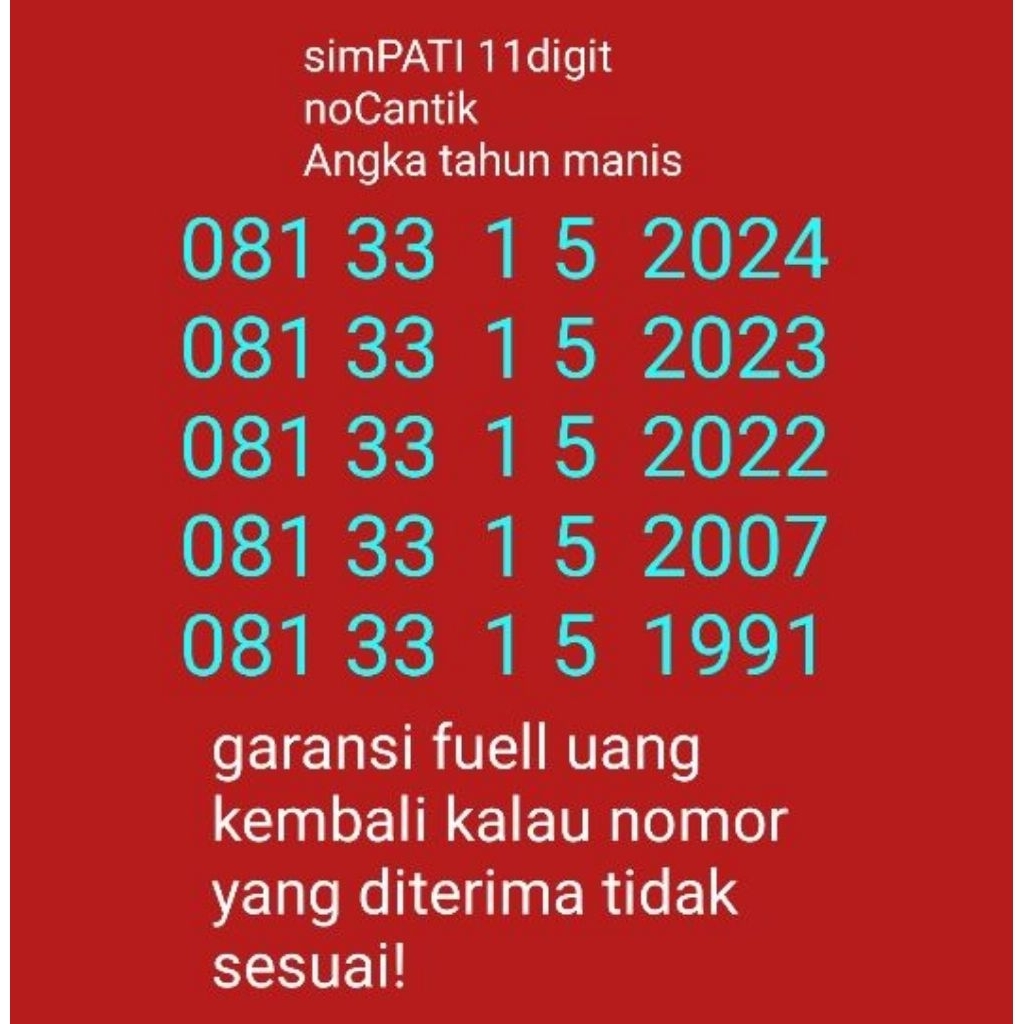 simPATI 11digit nomor cantik angka tahun