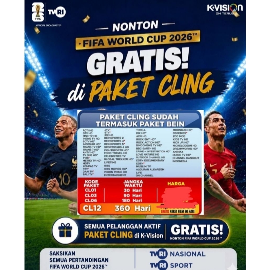 Termurah paket cling gratis nonton FIFA world cup 2026 paket 1bulan