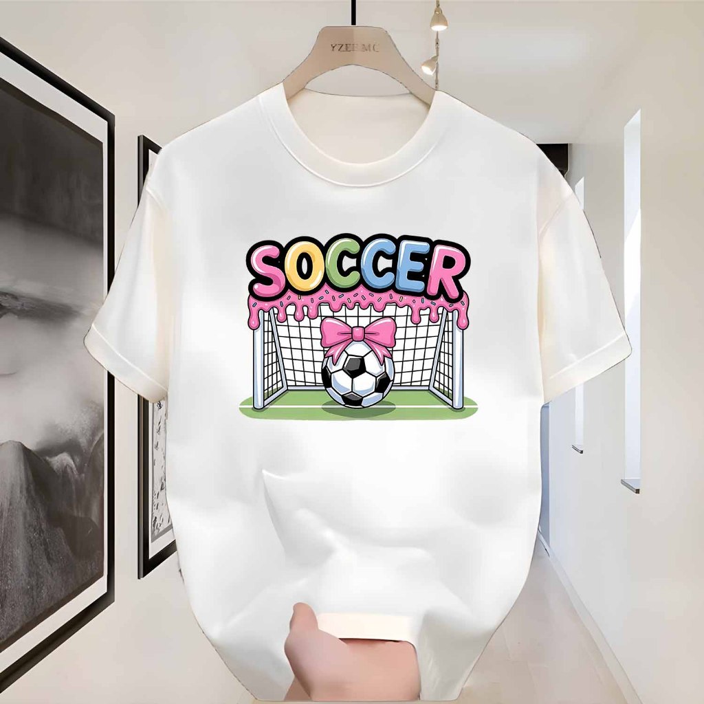 * COD * Kaos Oblong Unisex Piala Dunia FIFA 2026 Motif Gawang Sepak Bola Pita Pink Teks SOCCER Tetes