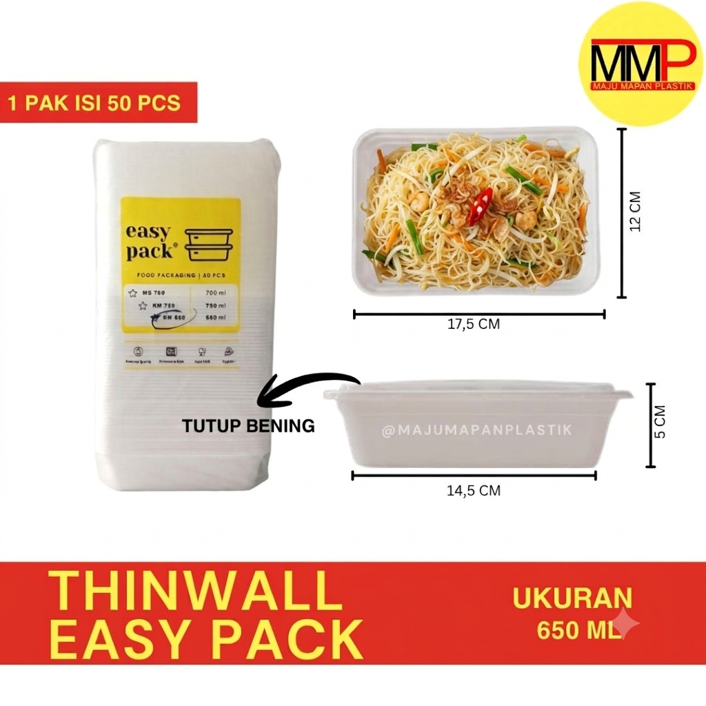 [50 pcs] Easy Pack Thinwall Rectangular KM650 -- KM750 Putih Susu 650 ml -- 750 ml