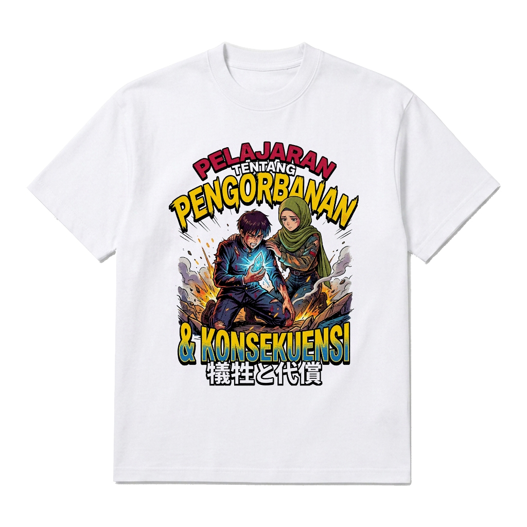 Saubhagya Kaos Anime Vintage 90s Bootleg Pelajaran Pengorbanan Regular Fit Putih