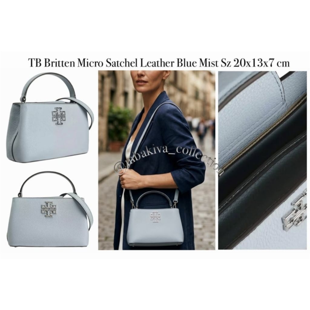 TB Britten Micro Satchel Leather Blue Mist
