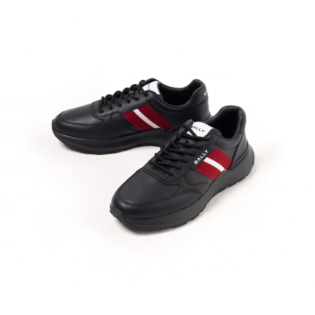 Sepatu BALLY SENNY STRIPE RED BLACK LEATHER SNEAKER 100% ORIGINAL