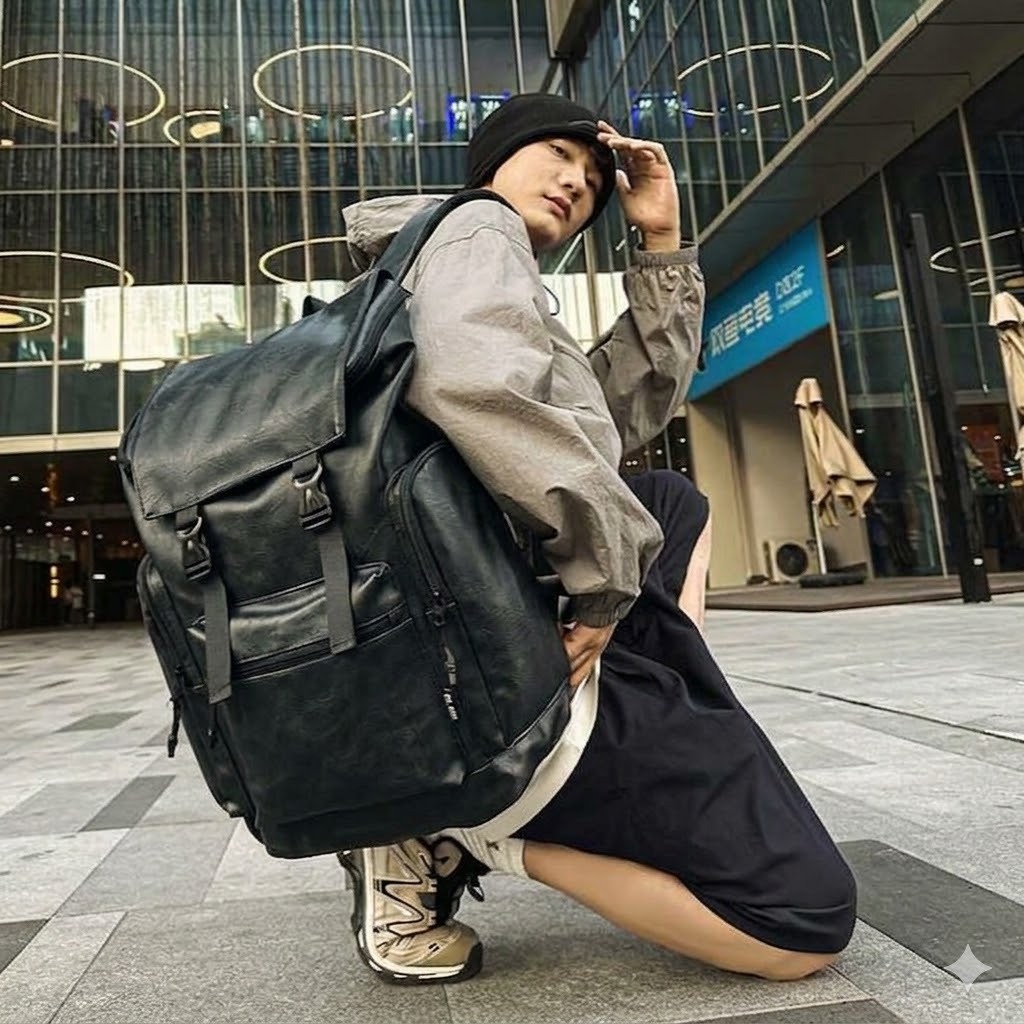 Ransel Kulit Jumbo Kapasitas Besar Bahan Kulit Premium Tas Laptop Kerja Anti Air